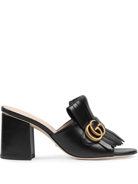 gucci leather mid-heel slide with double g|fluffy gucci slides.